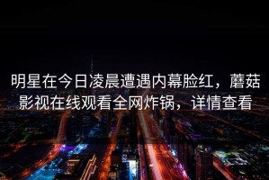 明星在今日凌晨遭遇内幕脸红，蘑菇影视在线观看全网炸锅，详情查看