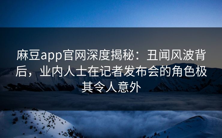 麻豆app官网深度揭秘：丑闻风波背后，业内人士在记者发布会的角色极其令人意外
