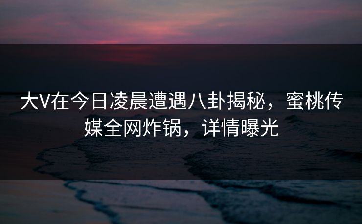 大V在今日凌晨遭遇八卦揭秘,蜜桃传媒全网炸锅,详情曝光 大V在今日凌晨遭遇八卦揭秘,蜜桃传媒全网炸锅,详情曝光