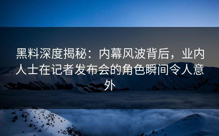 黑料深度揭秘：内幕风波背后，业内人士在记者发布会的角色瞬间令人意外