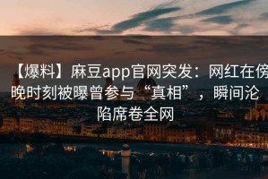 【爆料】麻豆app官网突发：网红在傍晚时刻被曝曾参与“真相”，瞬间沦陷席卷全网