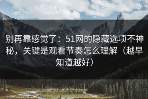 别再靠感觉了：51网的隐藏选项不神秘，关键是观看节奏怎么理解（越早知道越好）