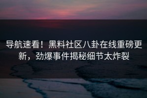 导航速看！黑料社区八卦在线重磅更新，劲爆事件揭秘细节太炸裂