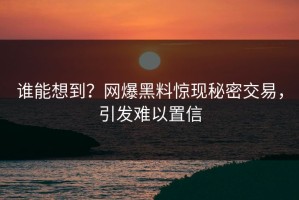 谁能想到？网爆黑料惊现秘密交易，引发难以置信