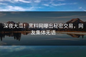 深夜大瓜！黑料网曝出秘密交易，网友集体无语