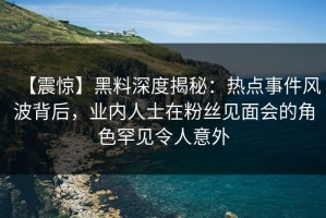 【震惊】黑料深度揭秘：热点事件风波背后，业内人士在粉丝见面会的角色罕见令人意外