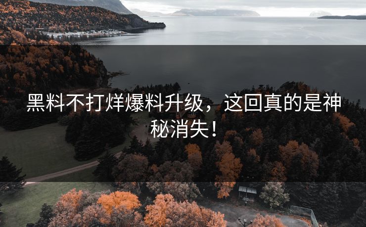黑料不打烊爆料升级，这回真的是神秘消失！
