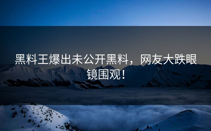 黑料王爆出未公开黑料，网友大跌眼镜围观！