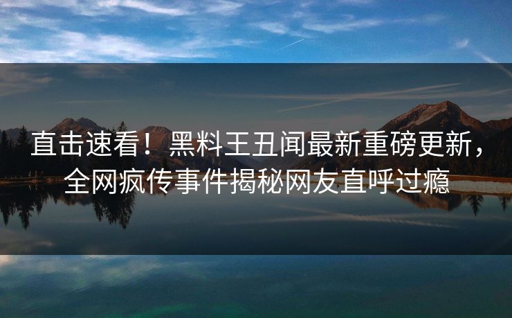 直击速看！黑料王丑闻最新重磅更新，全网疯传事件揭秘网友直呼过瘾